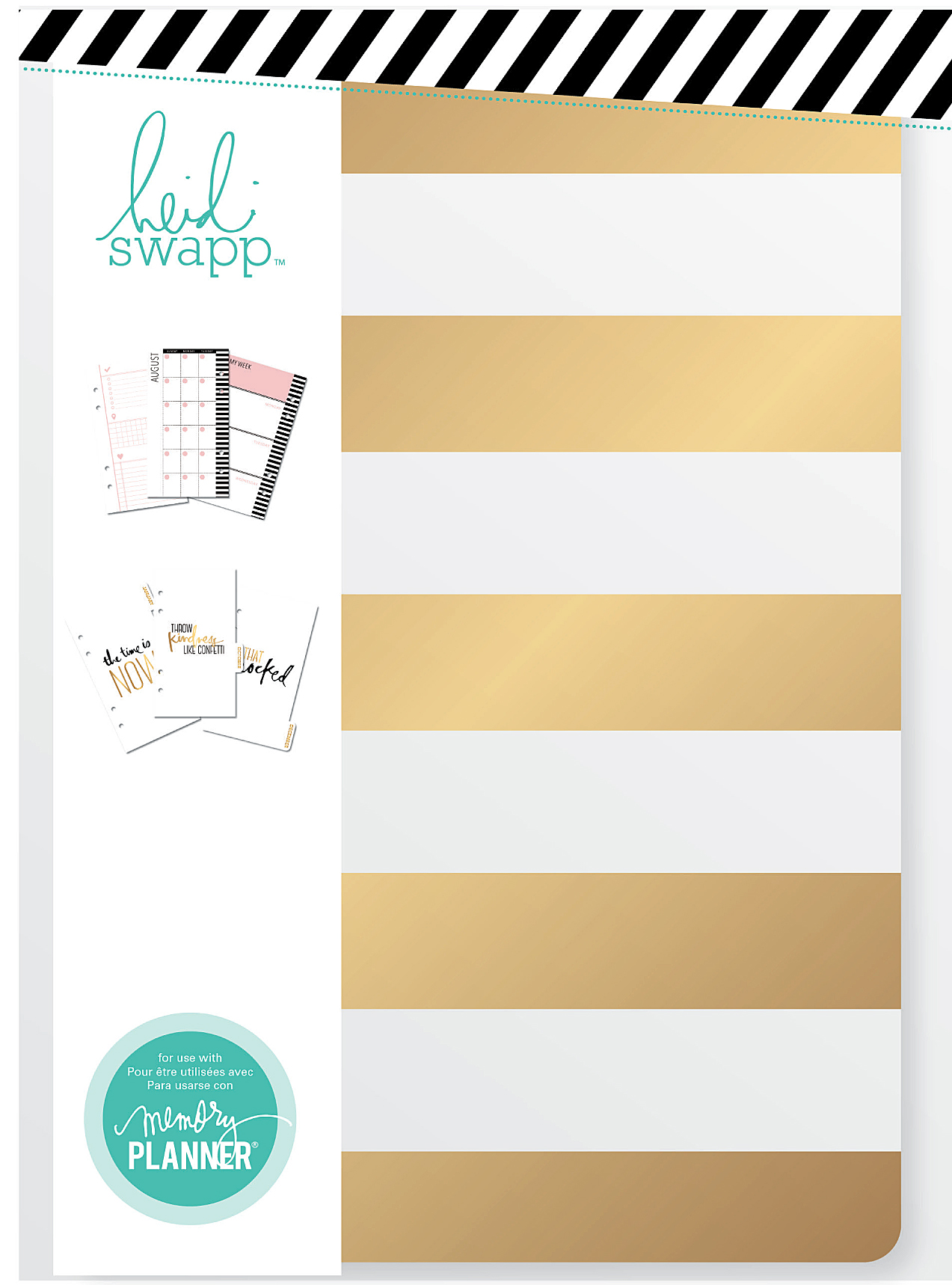Heidi Swapp Memory Planner | Personal Planner by American Crafts | Gold and  White Striped | 122 Pieces