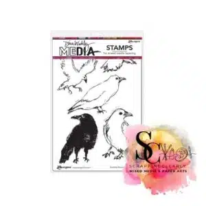 Dina Wakley Media Cling Stamps 6"X9"  - Scribbly Ravens